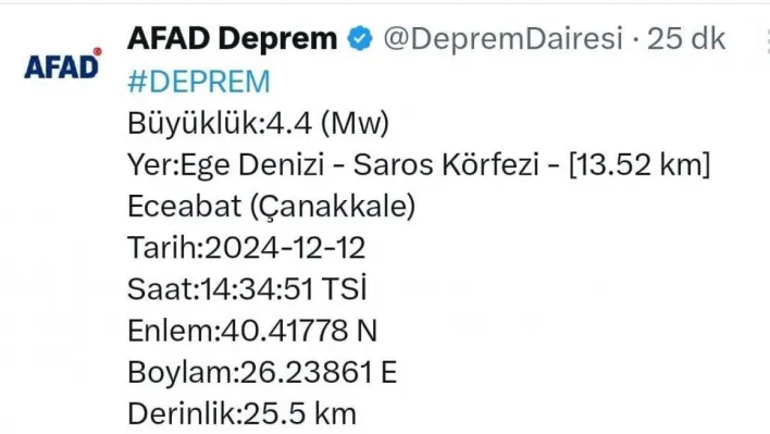 Saros Körfezi'ndeki deprem Keşan'da da hissedildi