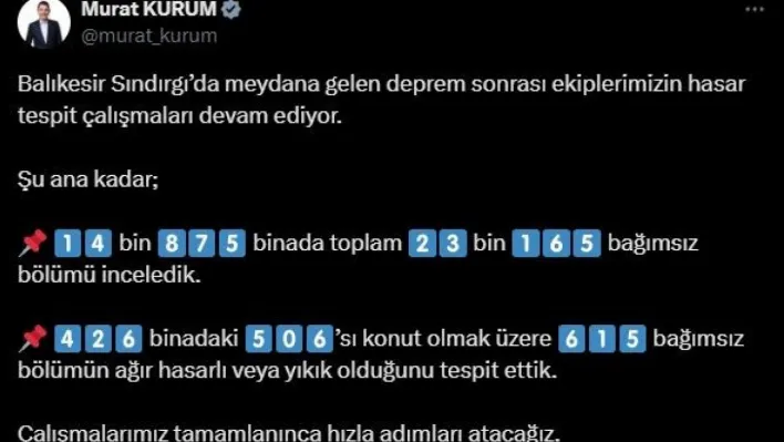 Sındırgı depremi sonrası hasar tespit çalışmaları devam ediyor