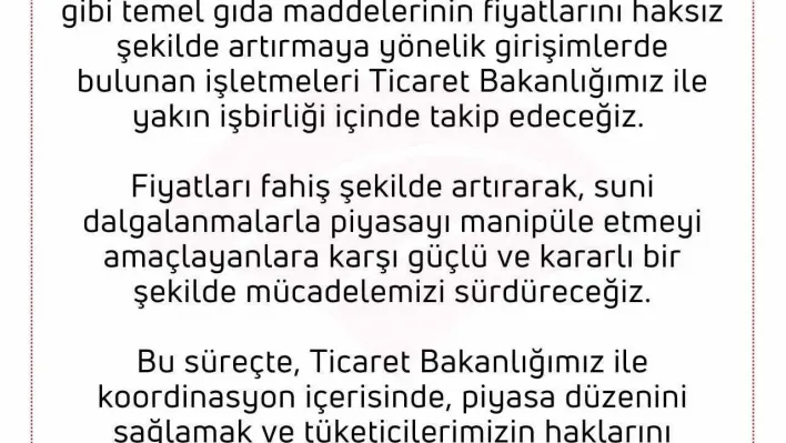 Tarım ve Orman Bakanlığı: 'Suni dalgalanmalarla piyasayı manipüle etmeyi amaçlayanlara karşı mücadelemizi sürdüreceğiz'