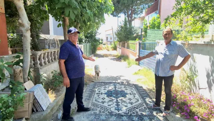 Tekirdağ'da belediye yol yapmayınca vatandaş sokağa halı serdi