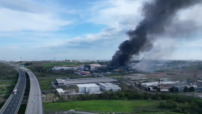 Tekirdağ'da fabrika yangını havadan görüntülendi