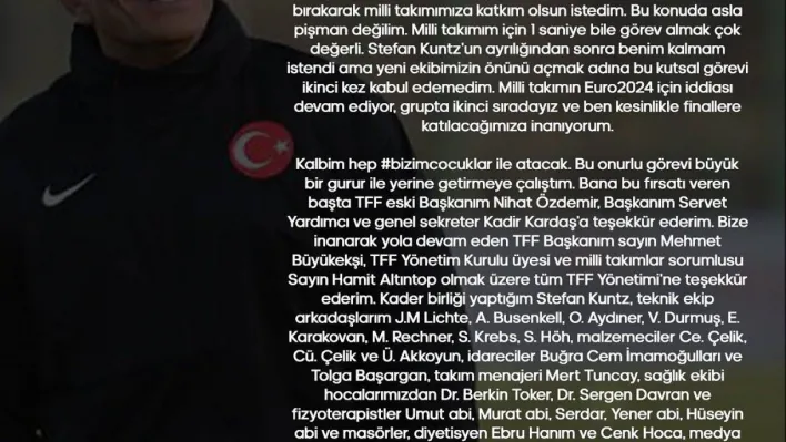 Teknik Direktör Stefan Kuntz'un, A Milli Futbol Takımı'nda yardımcılığını yapan Kenan Koçak da görevinden ayrıldığını duyurdu.