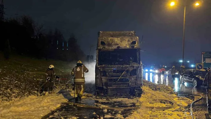 TEM Otoyolu'nda tır alev alev yandı