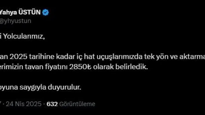 THY'de yeni tavan fiyat