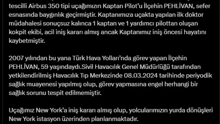 THY kaptan pilotu havada hayatını kaybetti