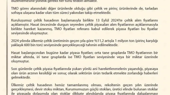 TMO çeltik alım fiyatlarını açıkladı