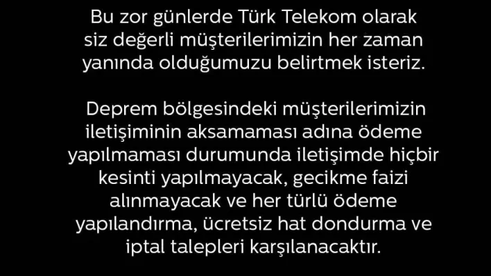 Türk Telekom'dan deprem bölgesindeki faturalara ilişkin açıklama