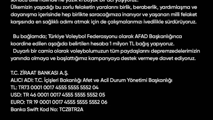 TVF'den 1 milyon TL'lik bağış