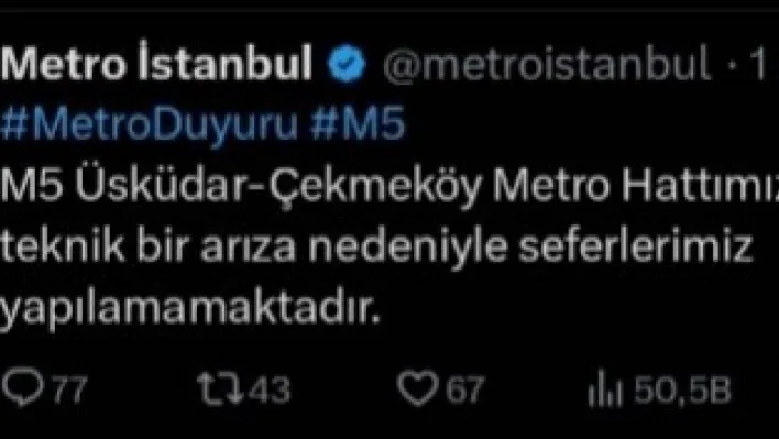 Üsküdar - Çekmeköy metro hattında arıza nedeniyle seferlerler aksadı